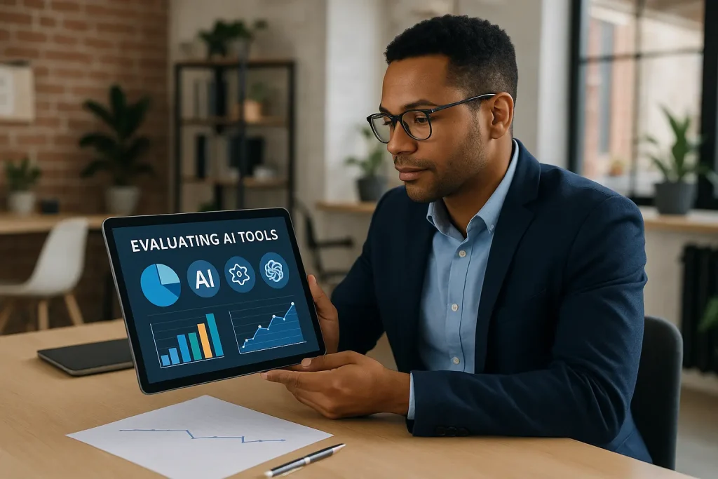 Business owner selecting the best AI tool for their business needs