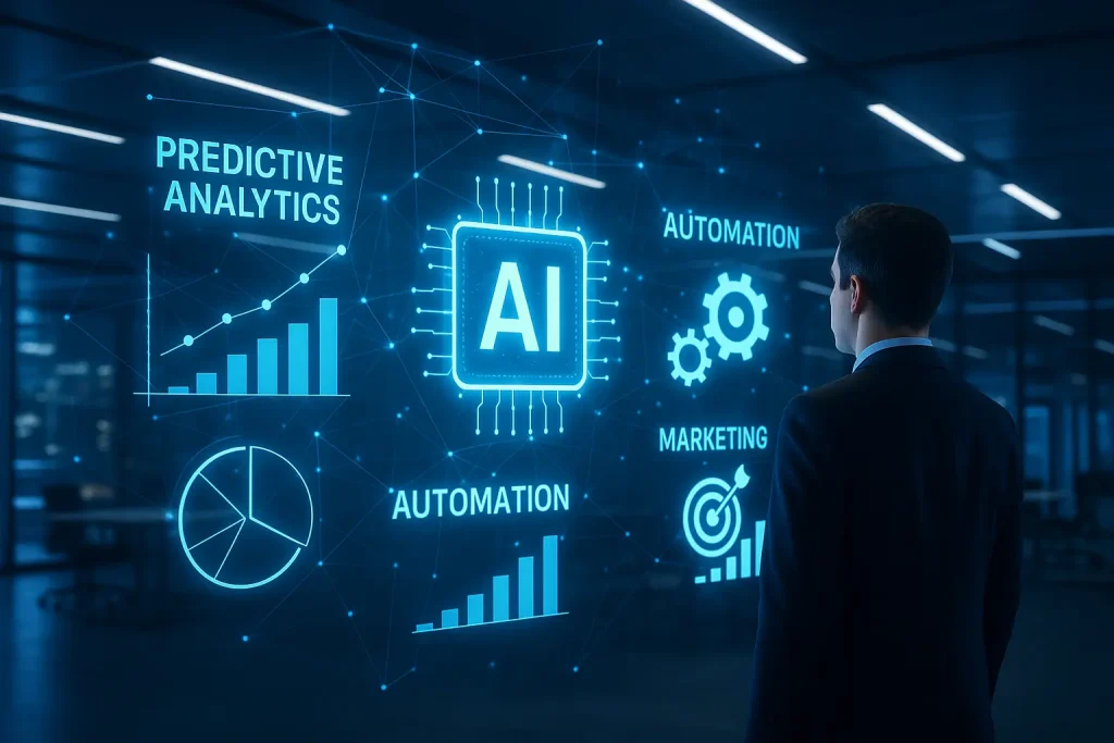 Businessperson analyzing AI technology trends for future growth
