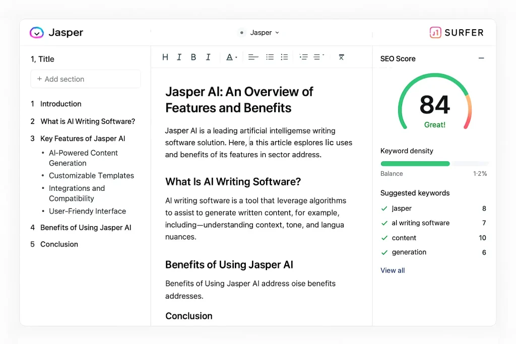 Jasper content editor with brand voice tools