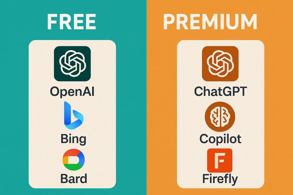 Infographic comparing free and paid AI tools, highlighting key features and differences