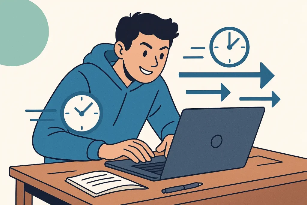 Student performing speed and quality tests on AI writing tools for academic use.